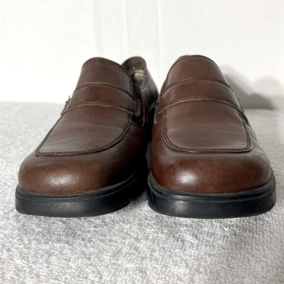Vintage B.U.M. Equipment Brown Leather Rounded Square Toe Chunky Heel Loafer 6.5 - Picture 3 of 12
